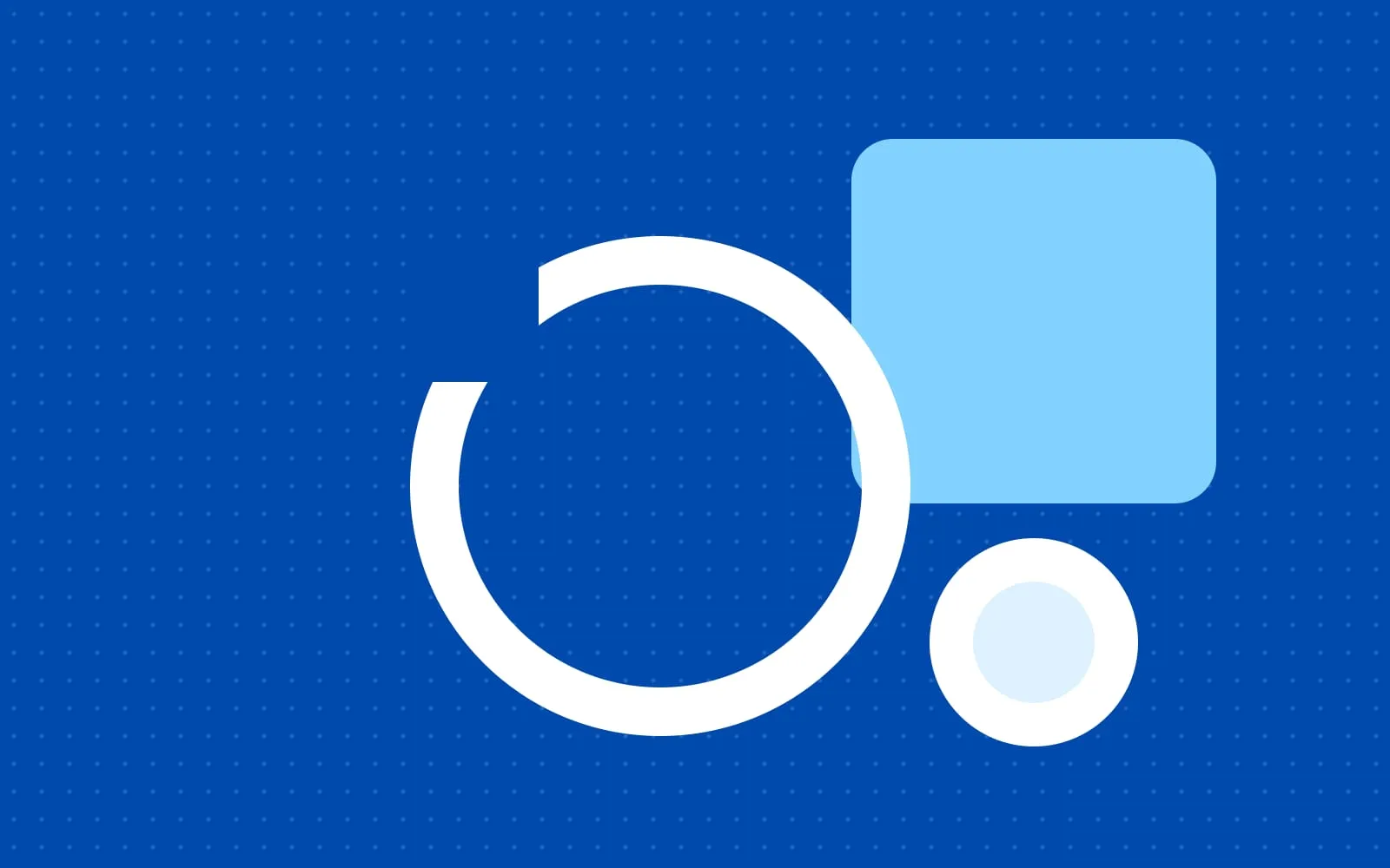 Abstract illustration: a white returning circle and light-blue shapes on deep blue