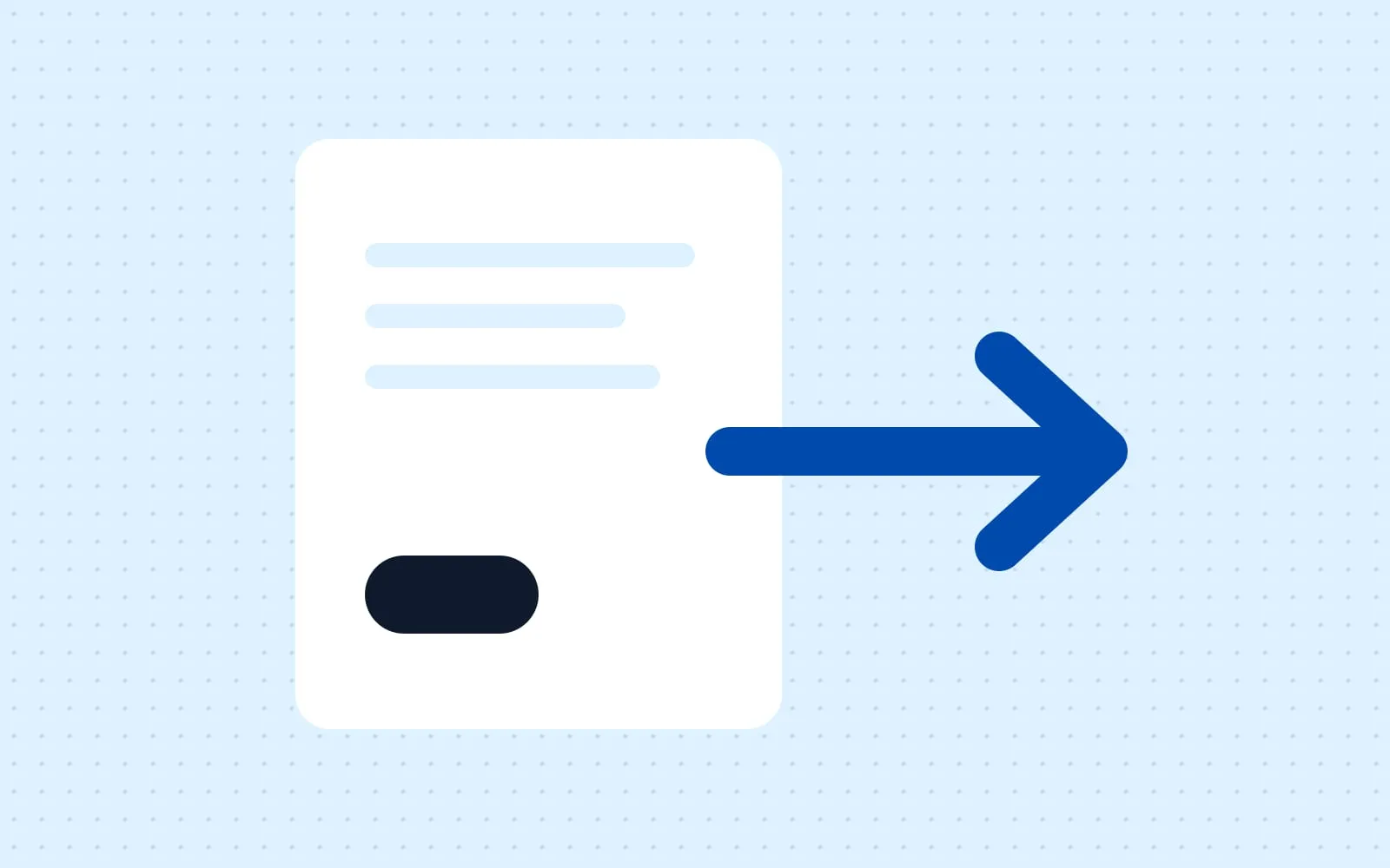 Abstract illustration: a document with a closing bracket and an arrow pointing out
